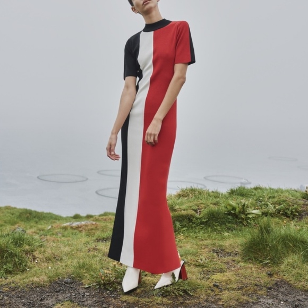 Solace London Color Block Stretch Knit Clemence Dress in Red White Black Size 4